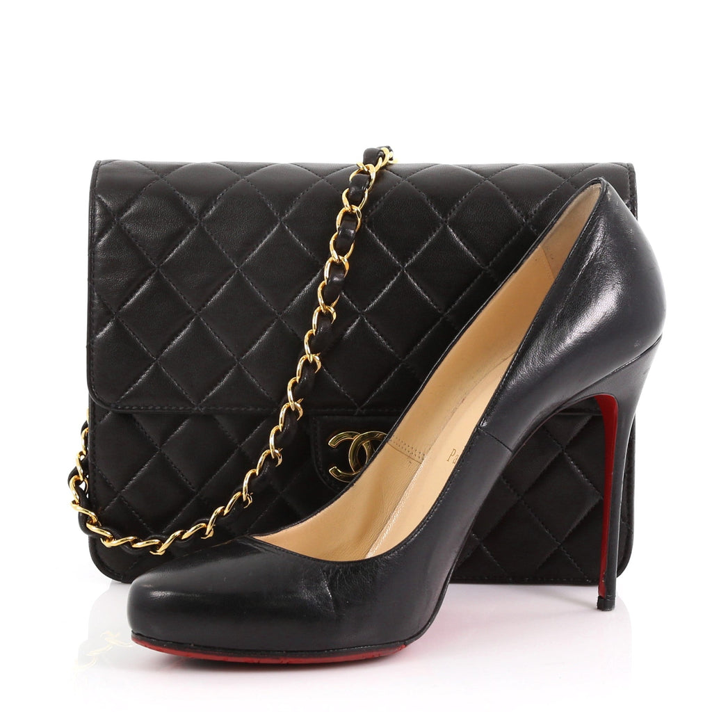 Vintage Clutch with Chain Quilted Leather Small