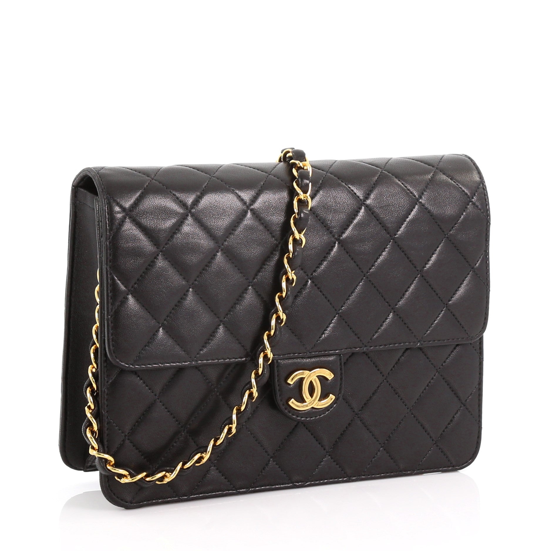 Vintage Clutch with Chain Quilted Leather Small