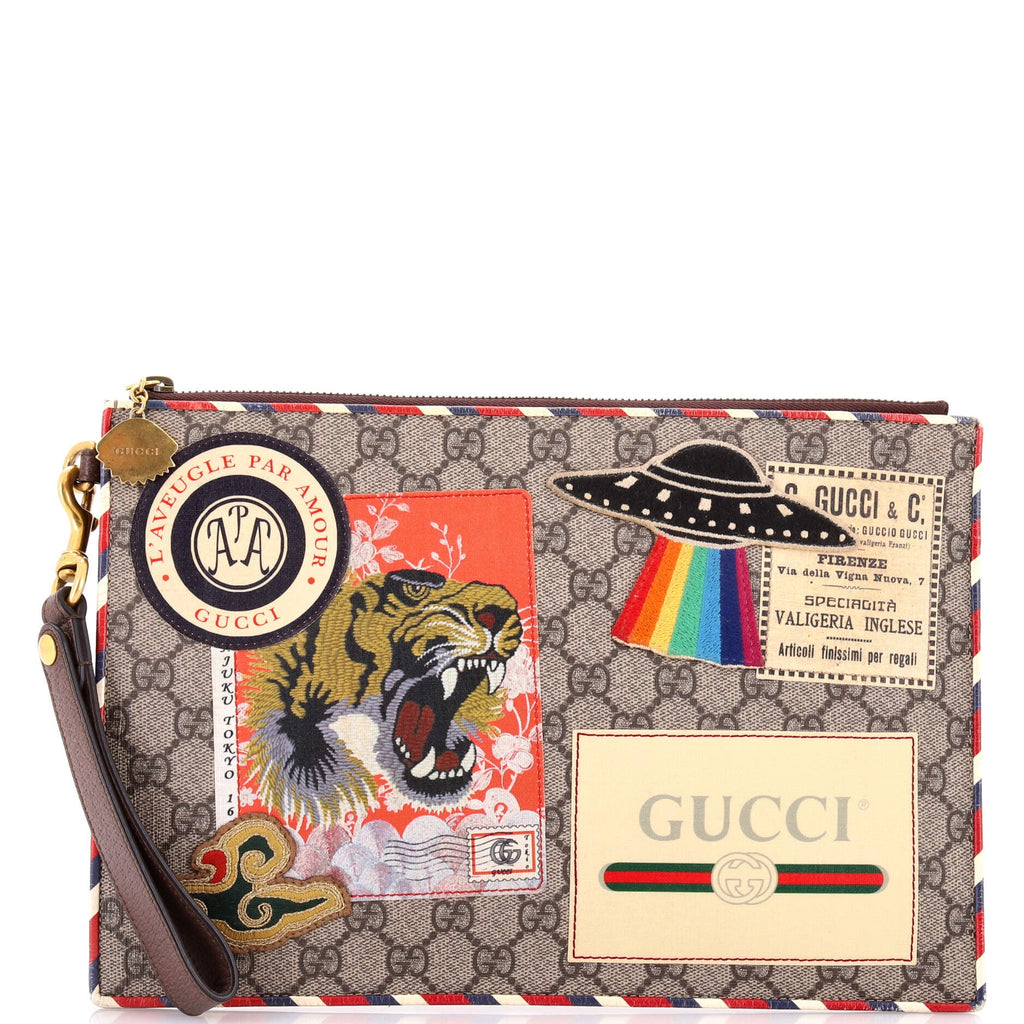 Courrier Pouch GG Coated Canvas with Applique