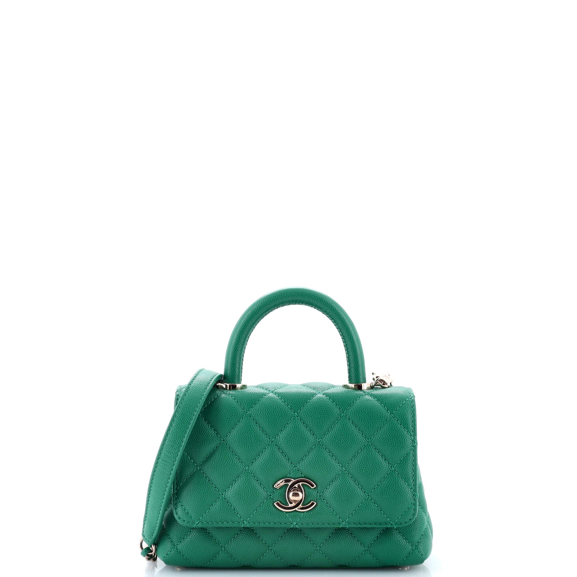 Coco Top Handle Bag Quilted Caviar with Lizard Embossed Handle Extra Mini