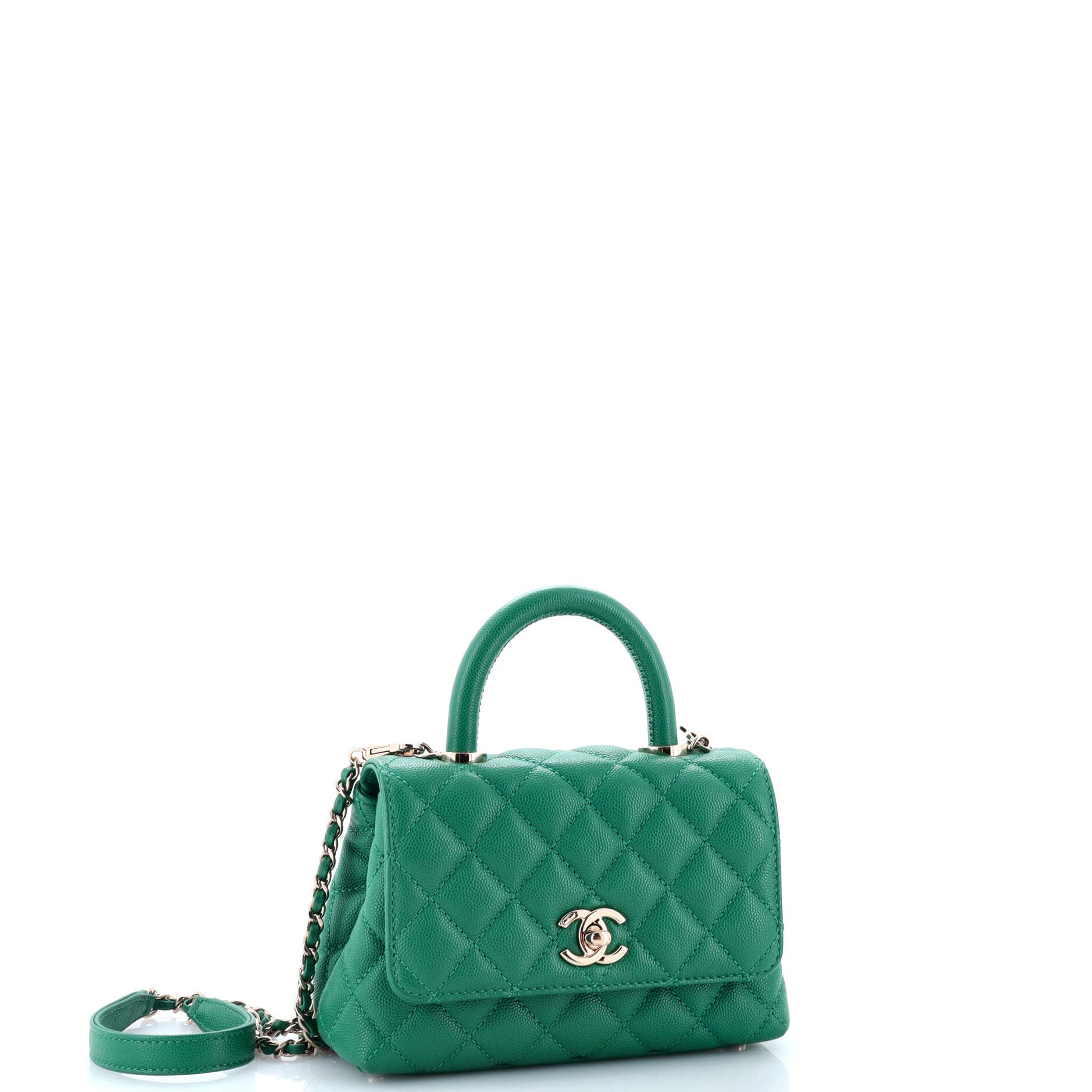 Coco Top Handle Bag Quilted Caviar with Lizard Embossed Handle Extra Mini