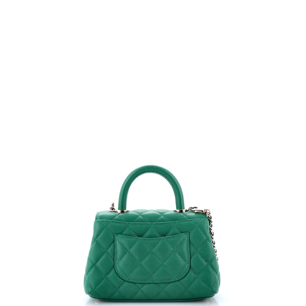 Coco Top Handle Bag Quilted Caviar with Lizard Embossed Handle Extra Mini