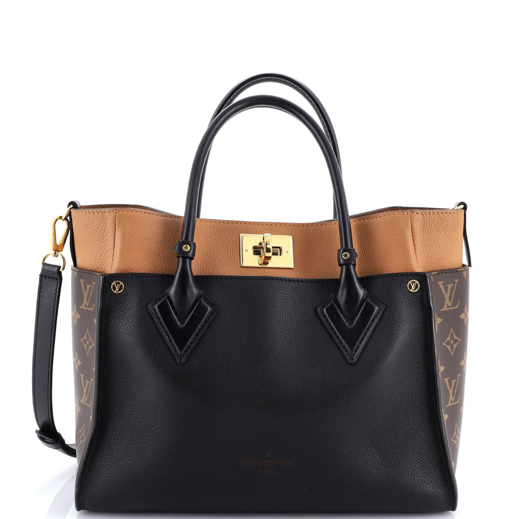 On My Side Tote Leather with Monogram Canvas MM