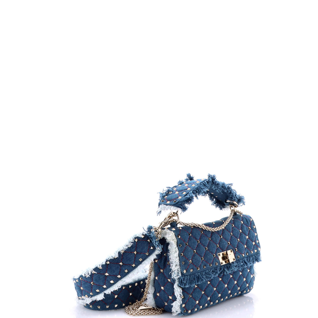 Rockstud Spike Flap Bag Quilted Denim Medium