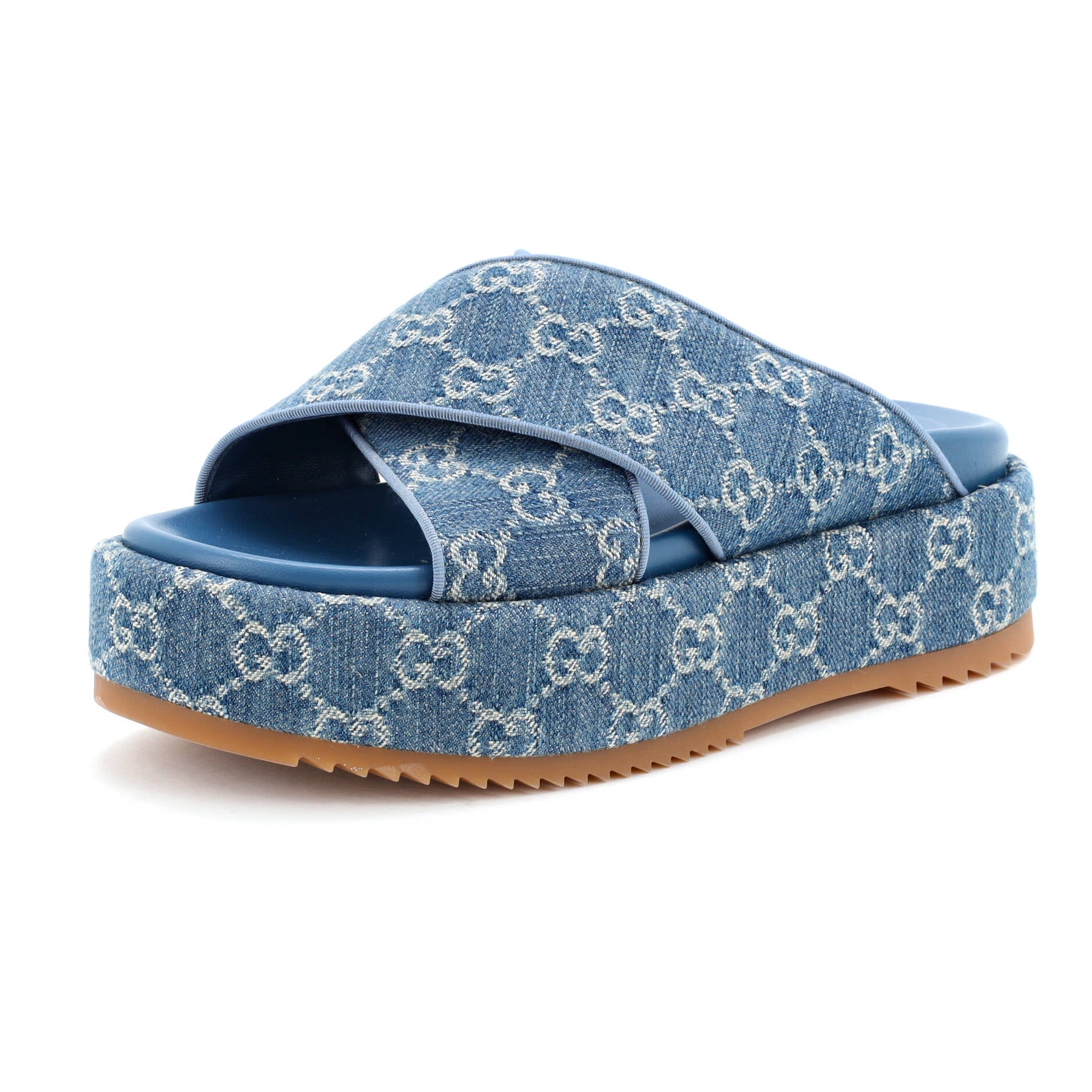 Women's Criss Cross Platform Slide Sandals GG Denim