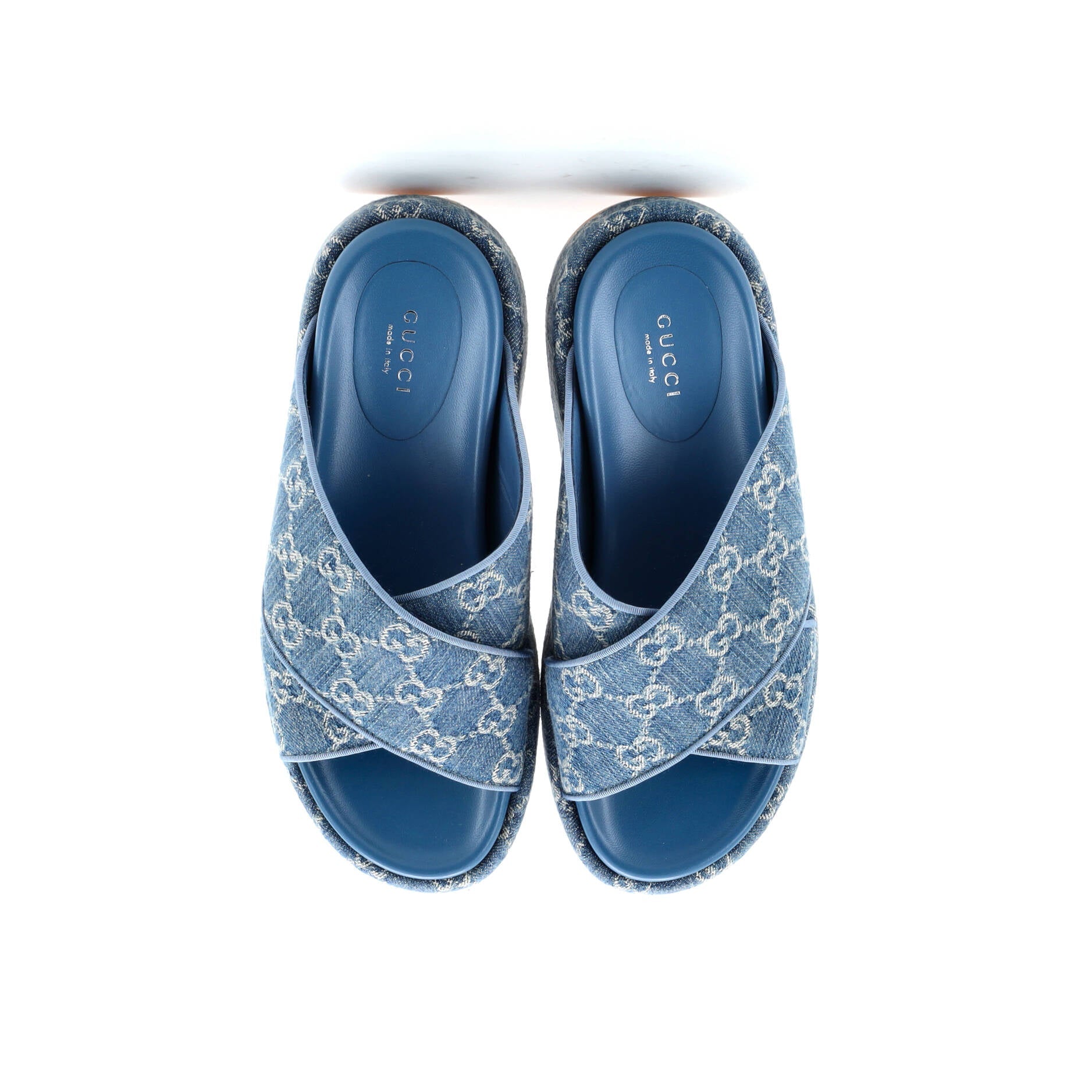 Women's Criss Cross Platform Slide Sandals GG Denim