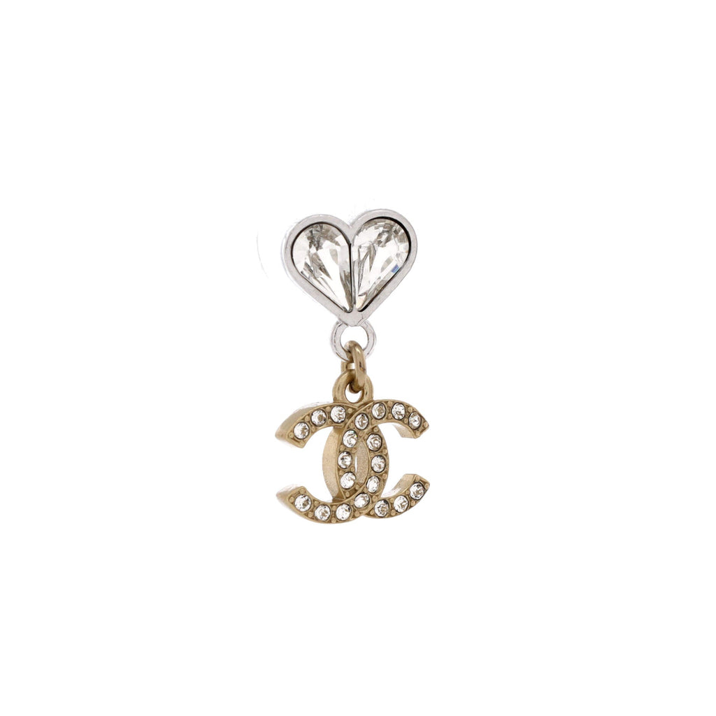 CC Drop Heart Earrings Metal with Crystal