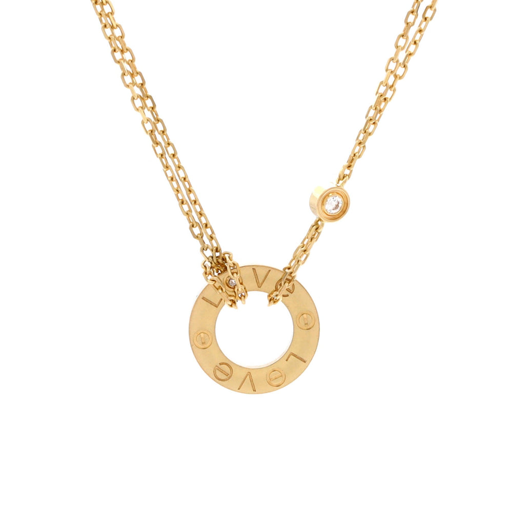 2 Diamonds Love Pendant Necklace 18K Yellow Gold and Diamonds