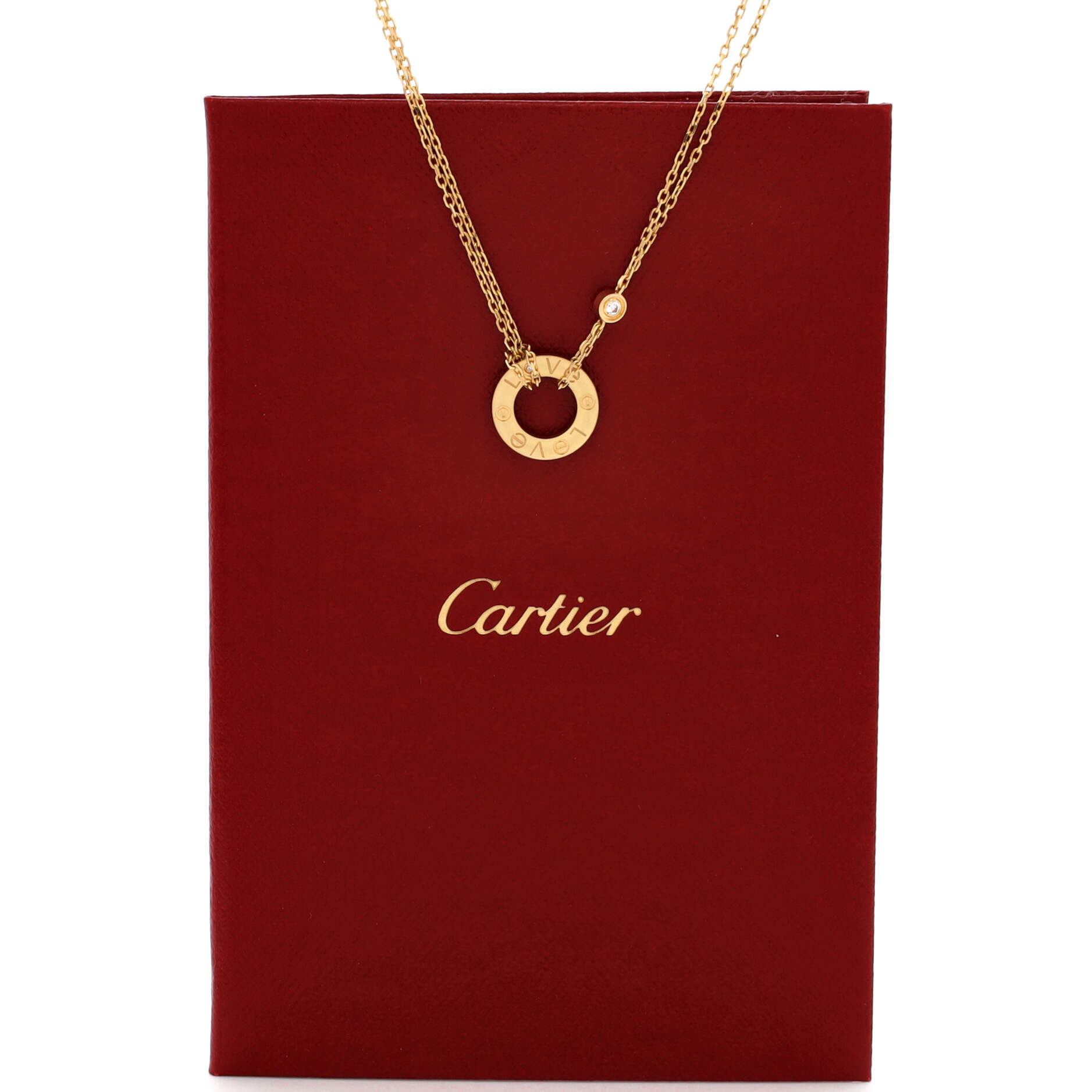 2 Diamonds Love Pendant Necklace 18K Yellow Gold and Diamonds