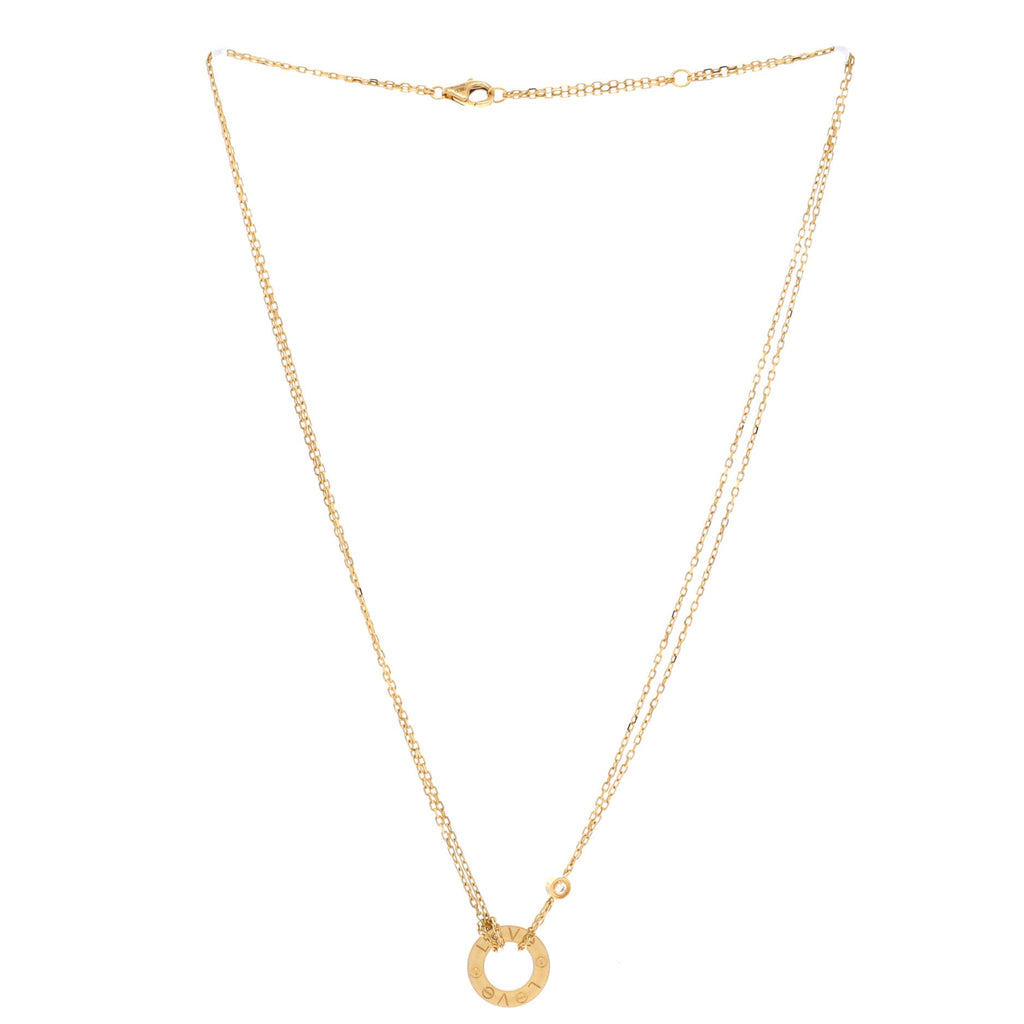 2 Diamonds Love Pendant Necklace 18K Yellow Gold and Diamonds