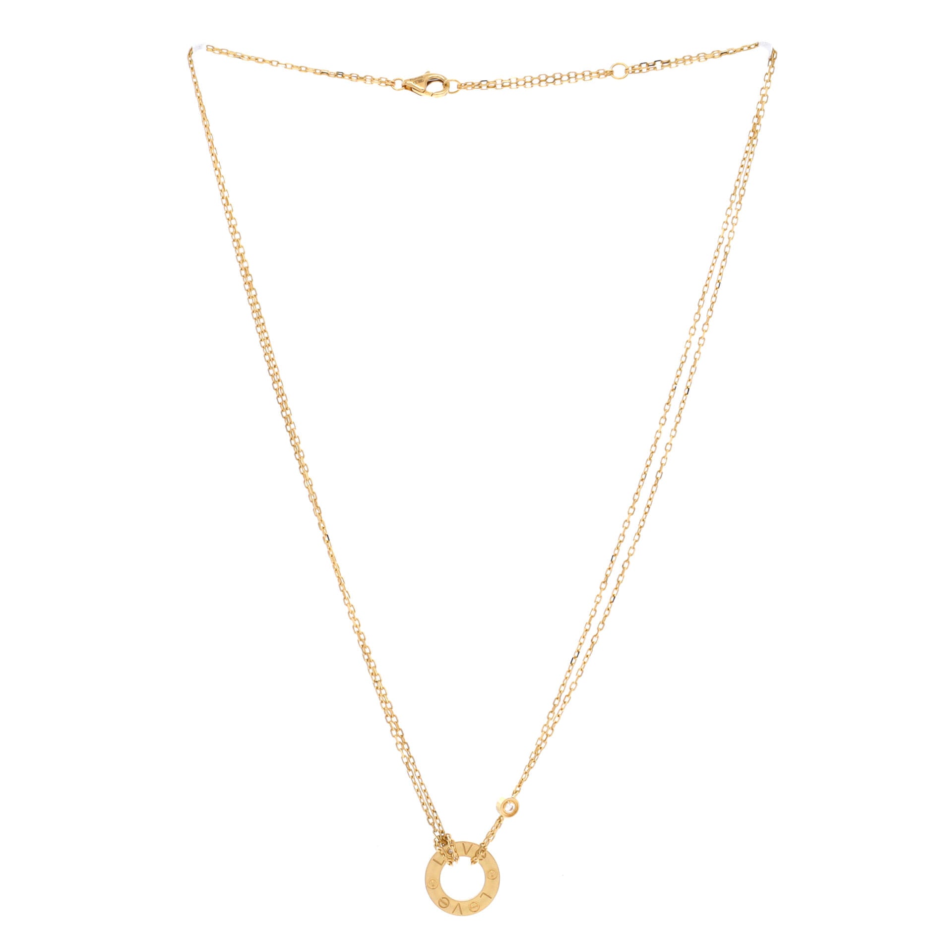 2 Diamonds Love Pendant Necklace 18K Yellow Gold and Diamonds