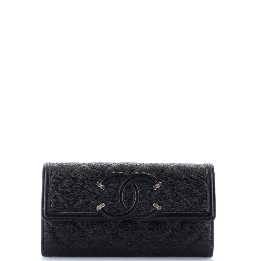 Filigree Flap Wallet Quilted Caviar Long