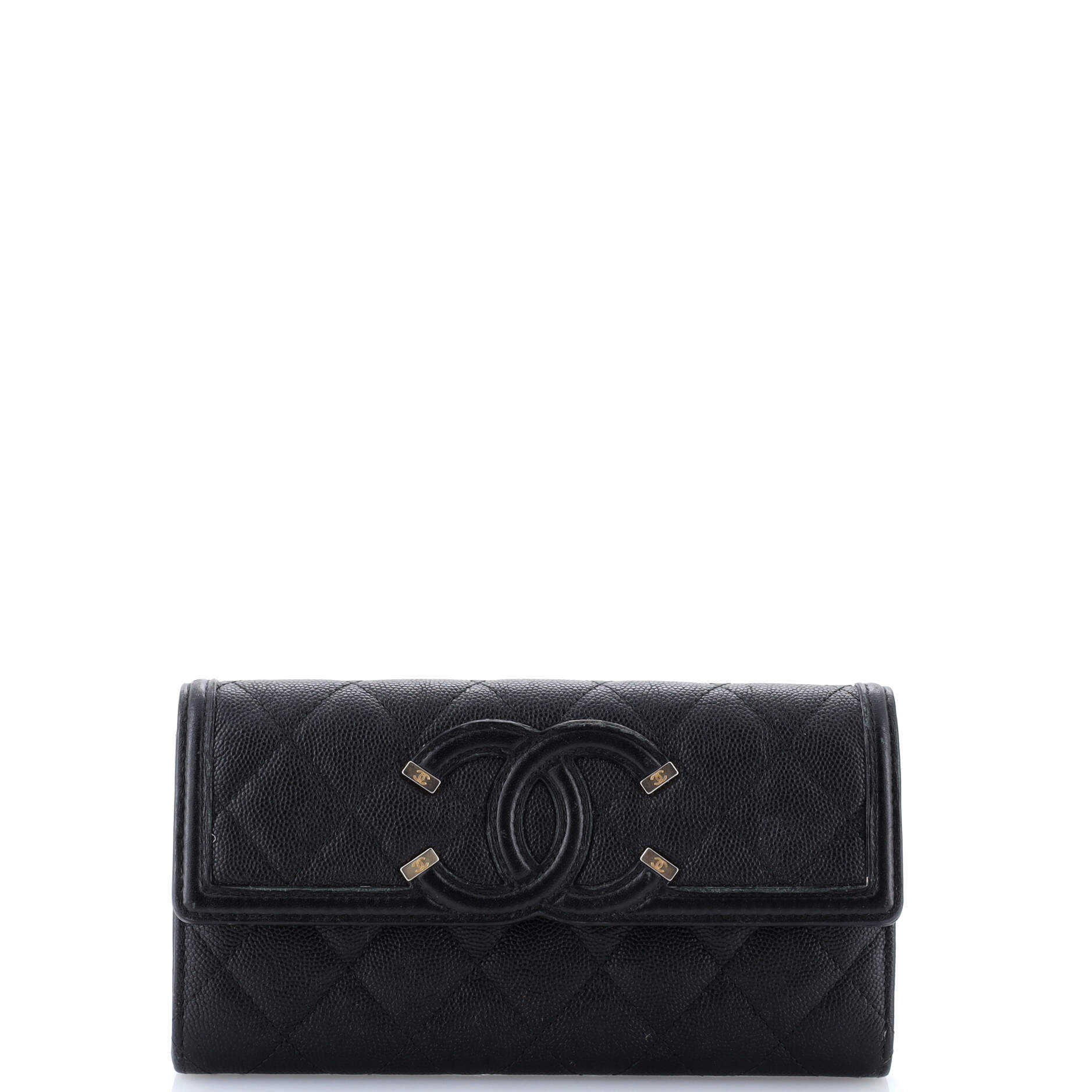 Filigree Flap Wallet Quilted Caviar Long