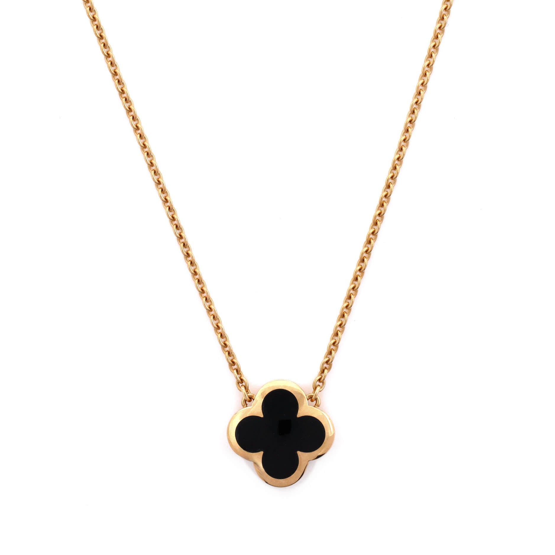Pure Alhambra Pendant Necklace 18K Yellow Gold and Onyx
