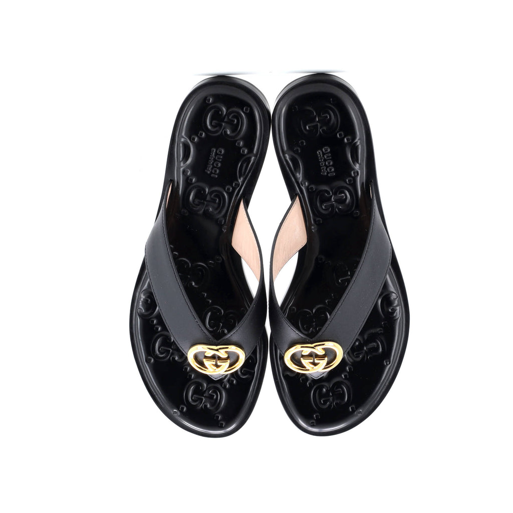Women's Nadeline Interlocking G Thong Sandals GG Embossed Leather