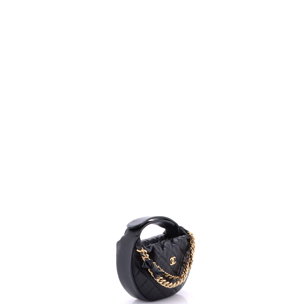 Double Chain Bow Hobo Pouch Quilted Caviar Mini