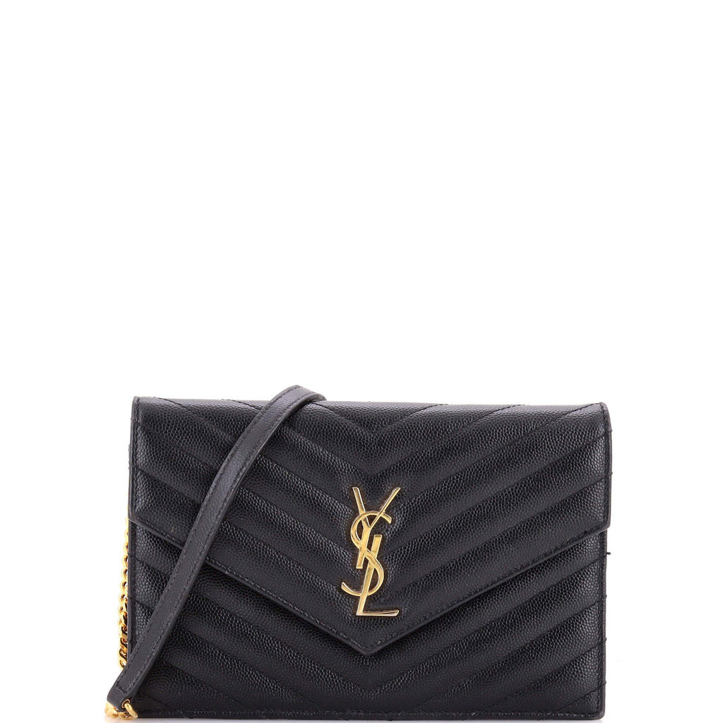 Classic Monogram Wallet on Chain Matelasse Chevron Leather Small