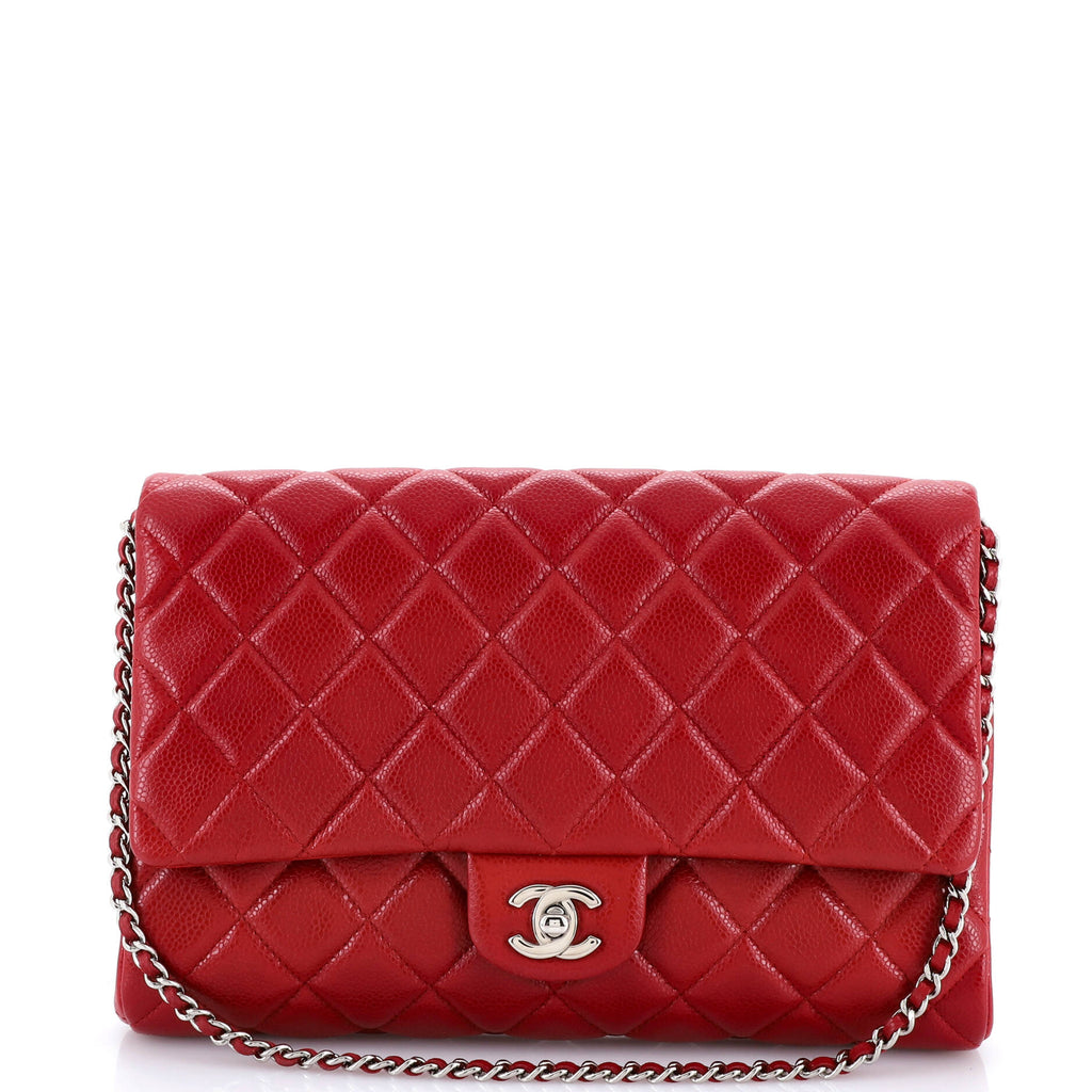 Clutch with Chain Quilted Caviar