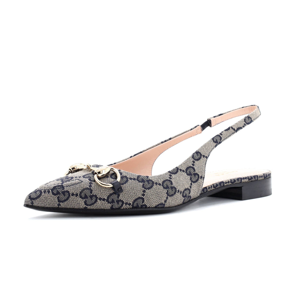 Women's Horsebit Slingback Flats GG Canvas