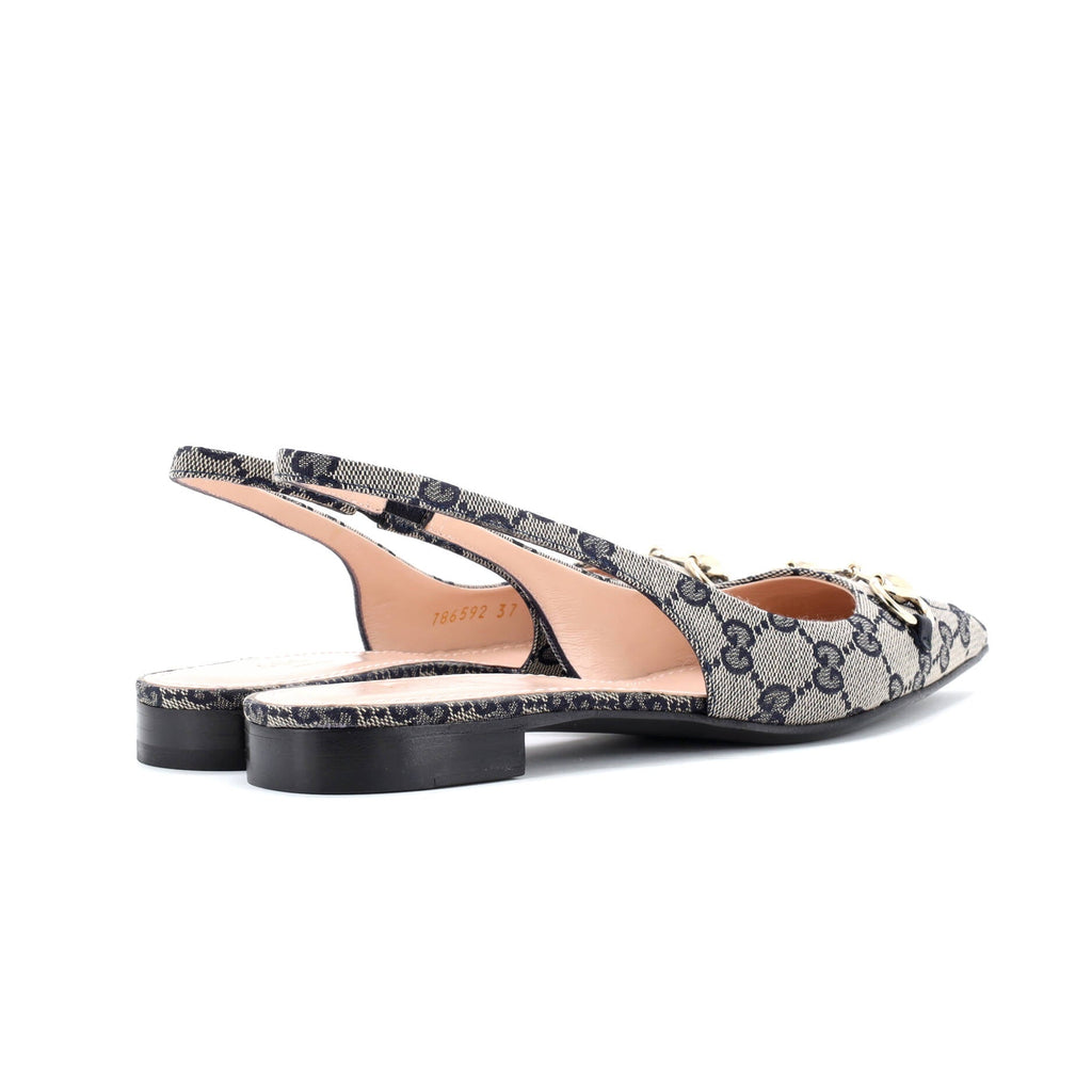 Women's Horsebit Slingback Flats GG Canvas