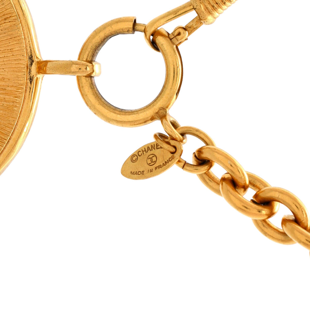 Vintage CC Round Cut-Out Pendant Necklace Metal