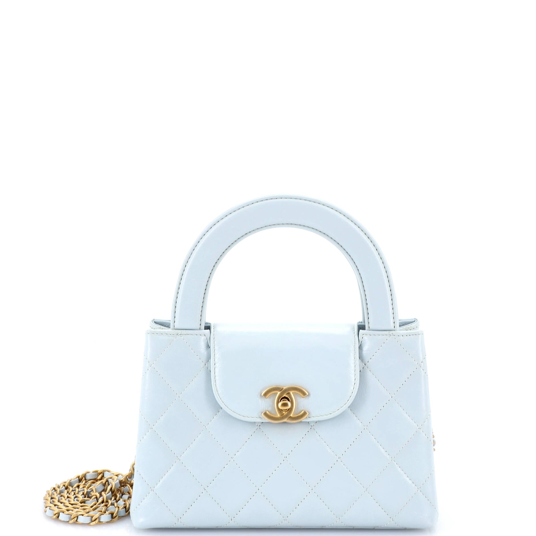 Kelly Top Handle Shopping Bag Quilted Shiny Aged Calfskin Mini