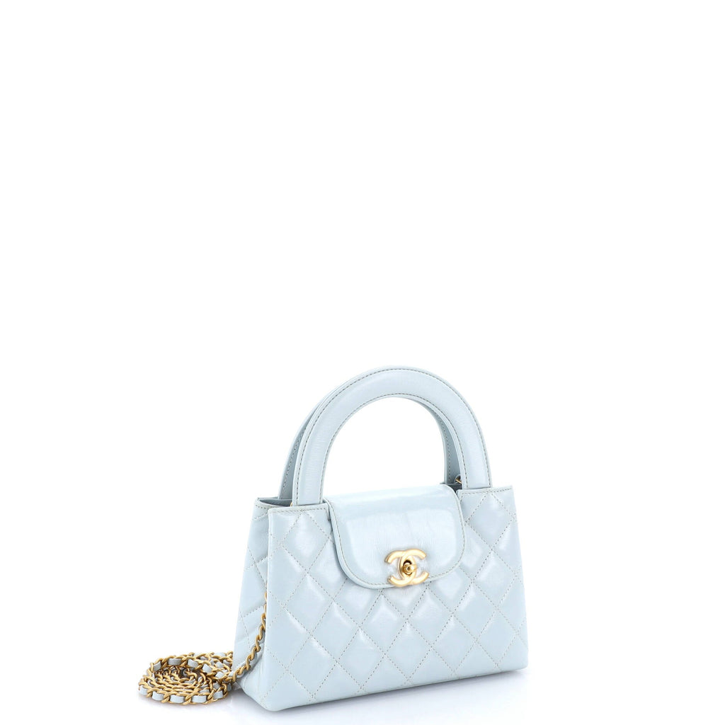 Kelly Top Handle Shopping Bag Quilted Shiny Aged Calfskin Mini