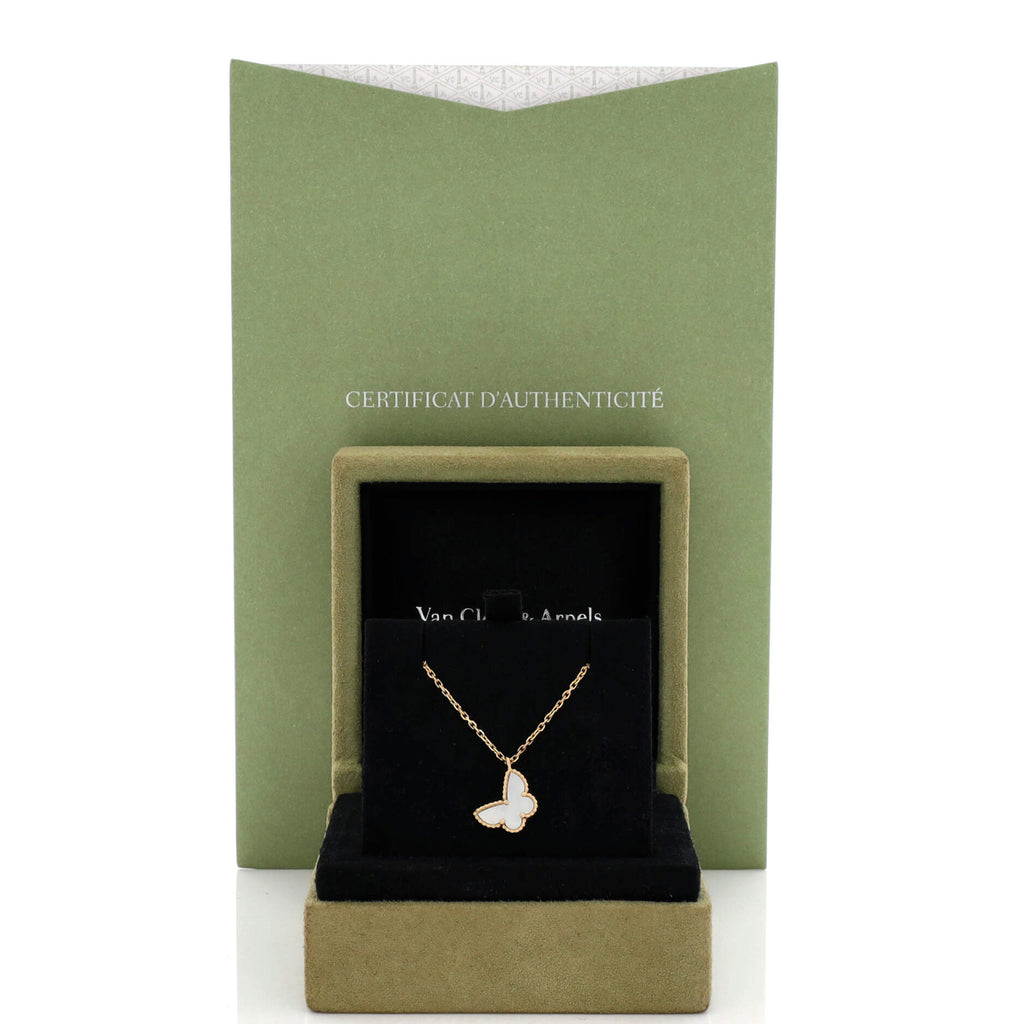 Sweet Alhambra Butterfly Pendant Necklace 18K Yellow Gold and Mother of Pearl