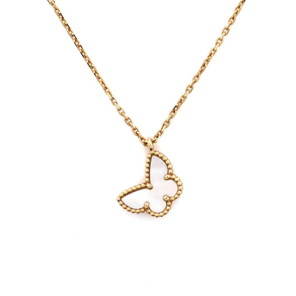 Sweet Alhambra Butterfly Pendant Necklace 18K Yellow Gold and Mother of Pearl
