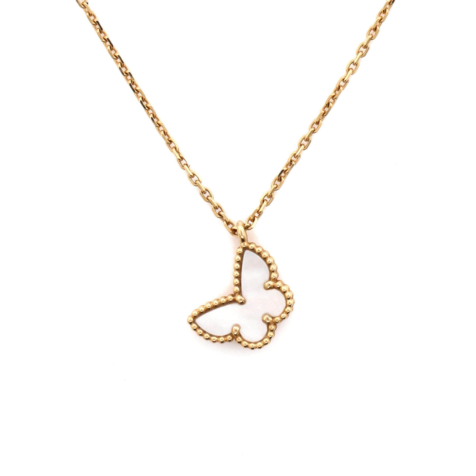 Sweet Alhambra Butterfly Pendant Necklace 18K Yellow Gold and Mother of Pearl