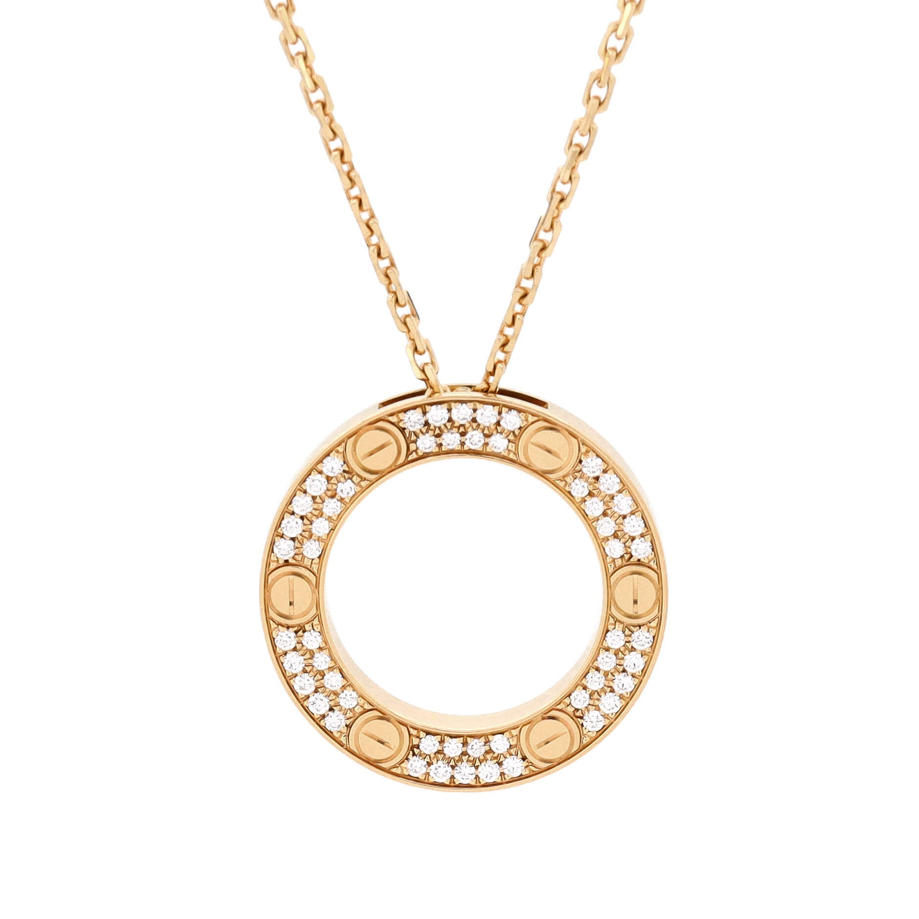 Pave Love Pendant Necklace 18K Yellow Gold and Diamonds