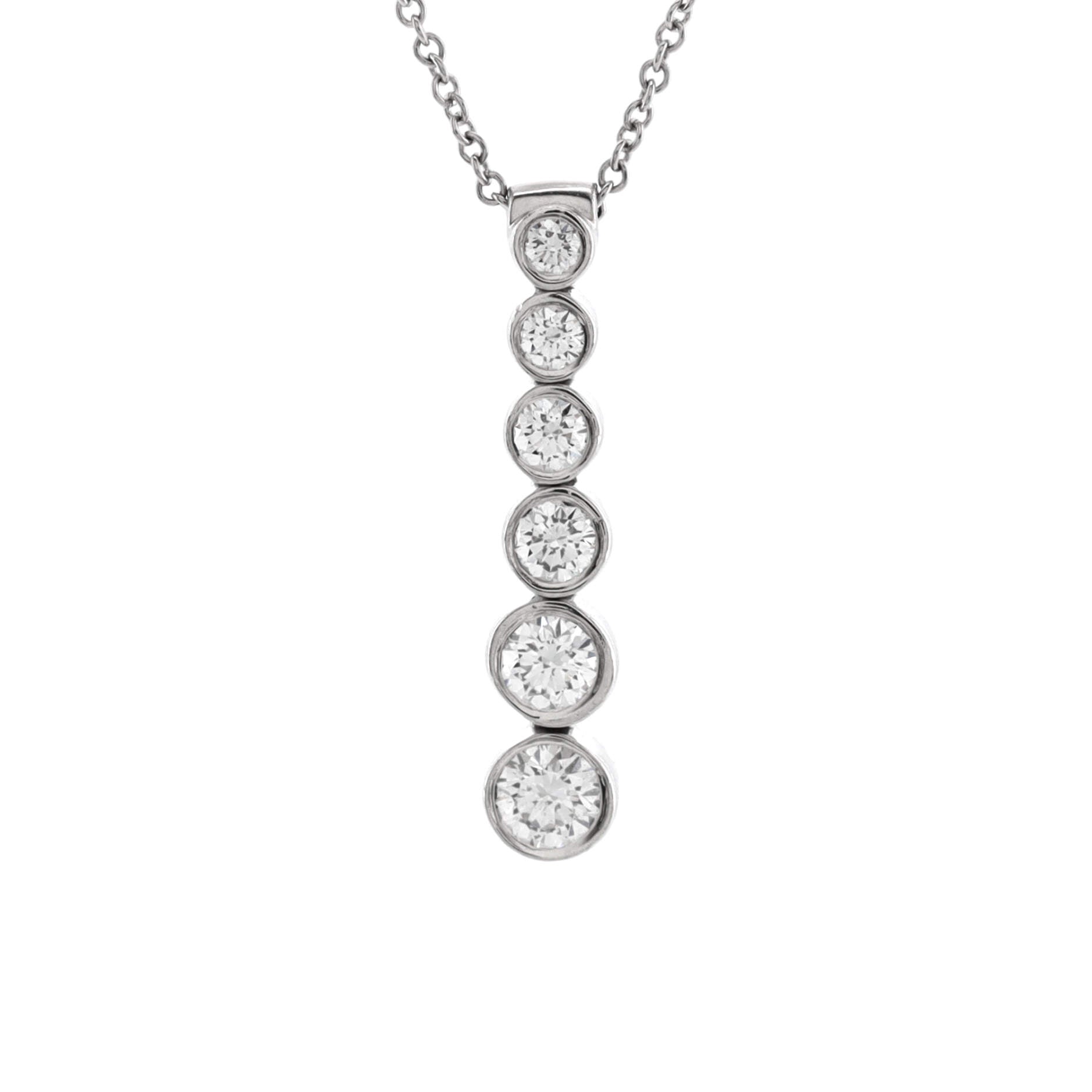 Jazz Graduated Drop Pendant Necklace Platinum and Diamonds
