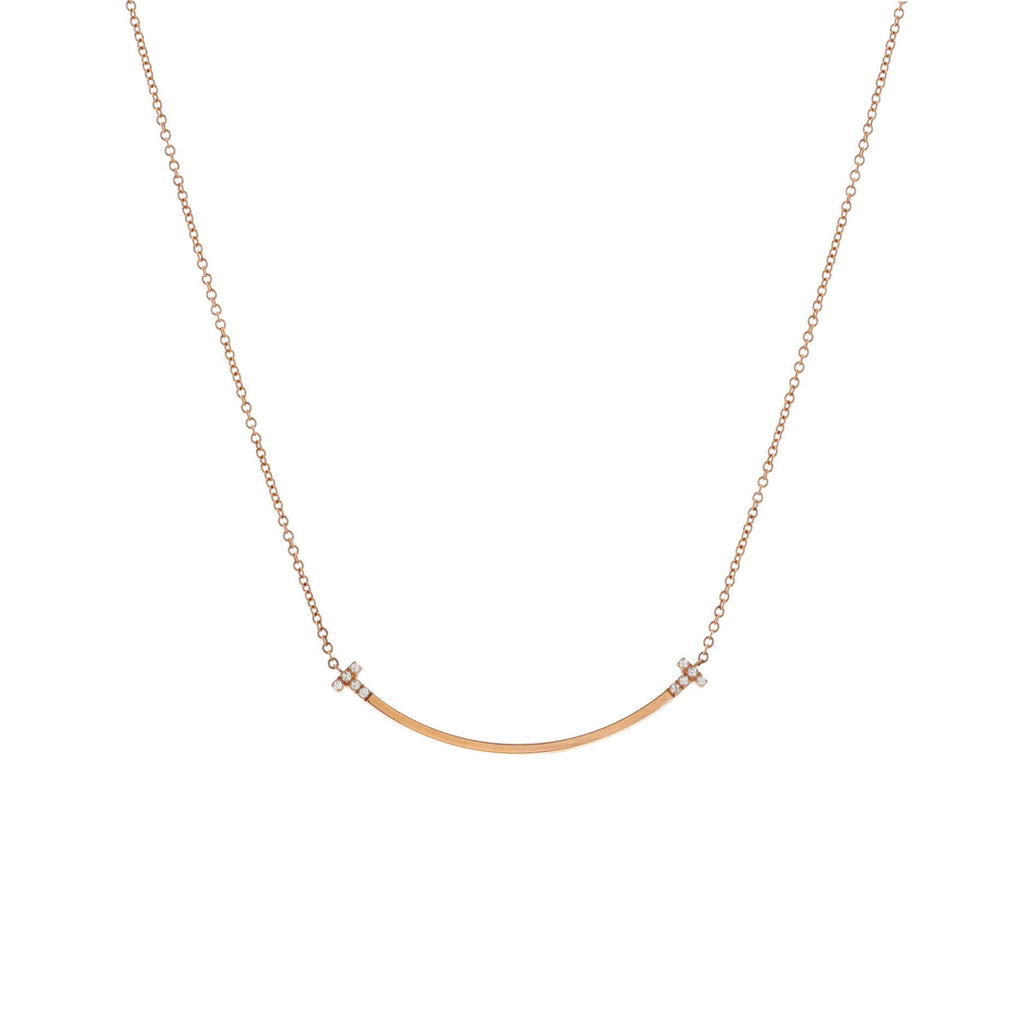 T Smile Pendant Necklace 18K Rose Gold with 10 Diamonds Small
