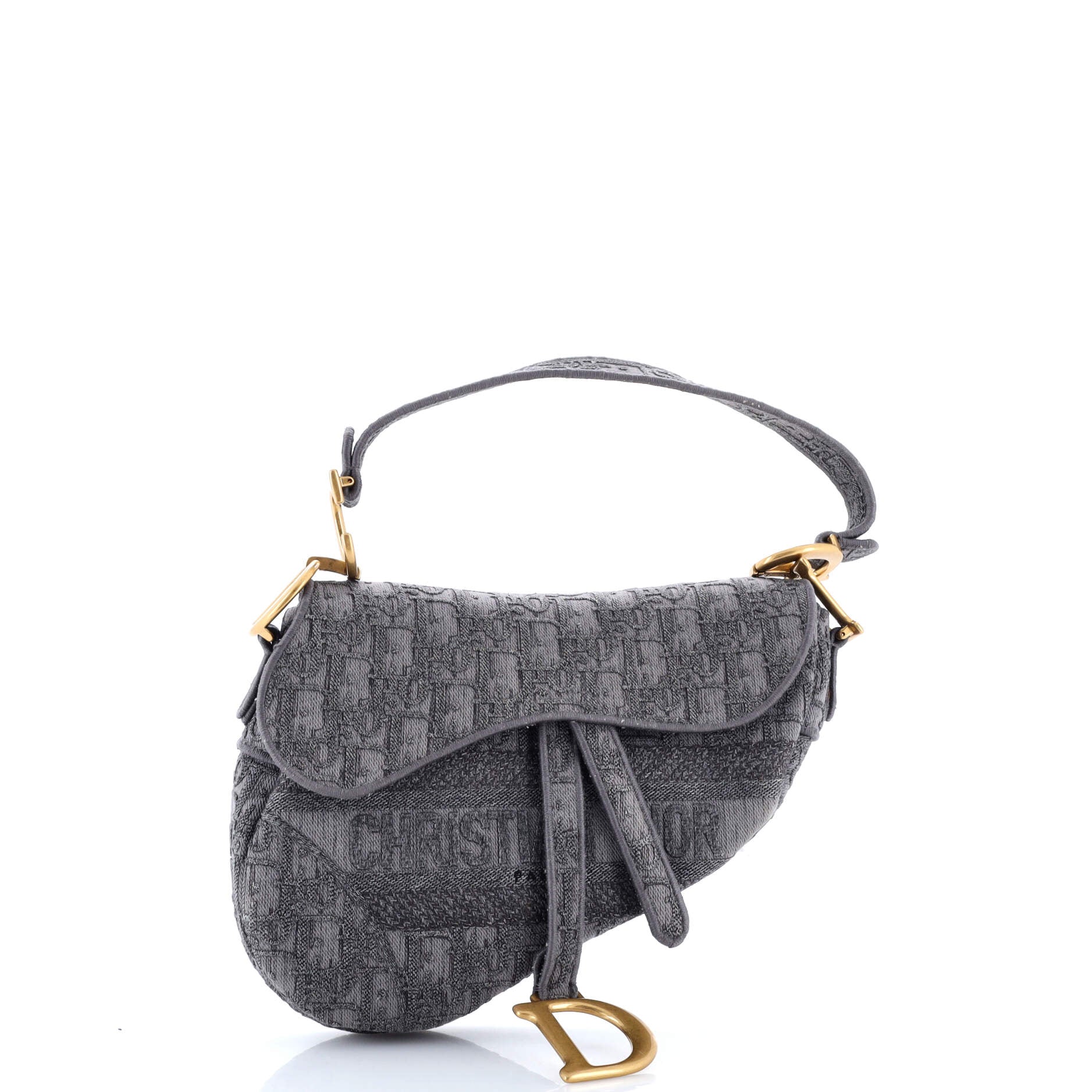 Saddle Handbag Logo Embroidered Oblique Canvas Medium