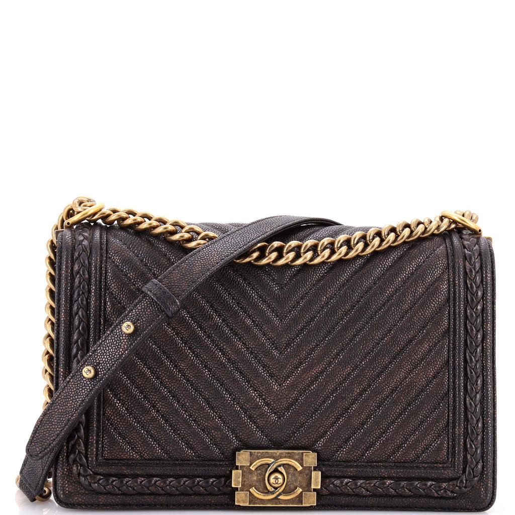 Braided Boy Flap Bag Chevron Caviar New Medium