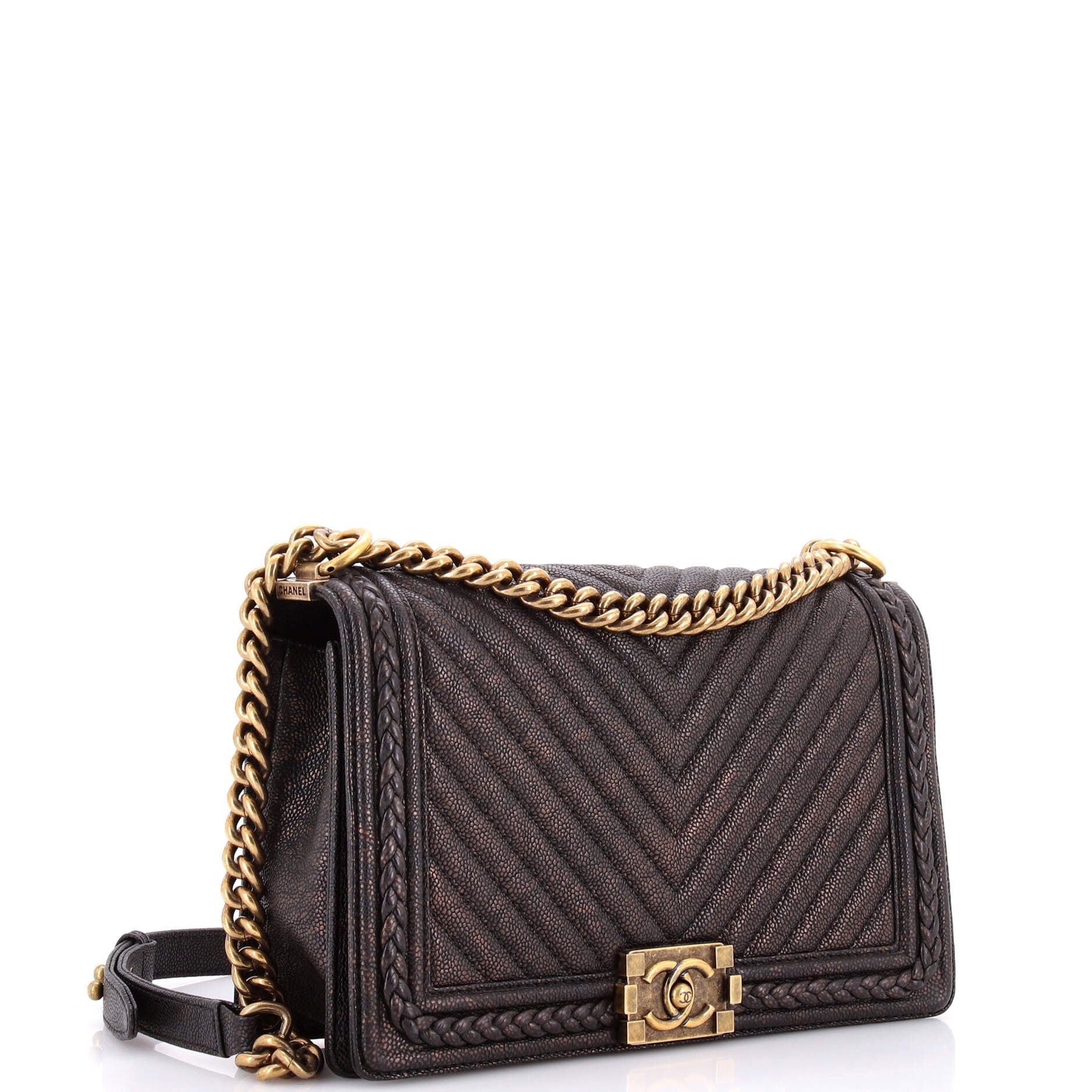 Braided Boy Flap Bag Chevron Caviar New Medium