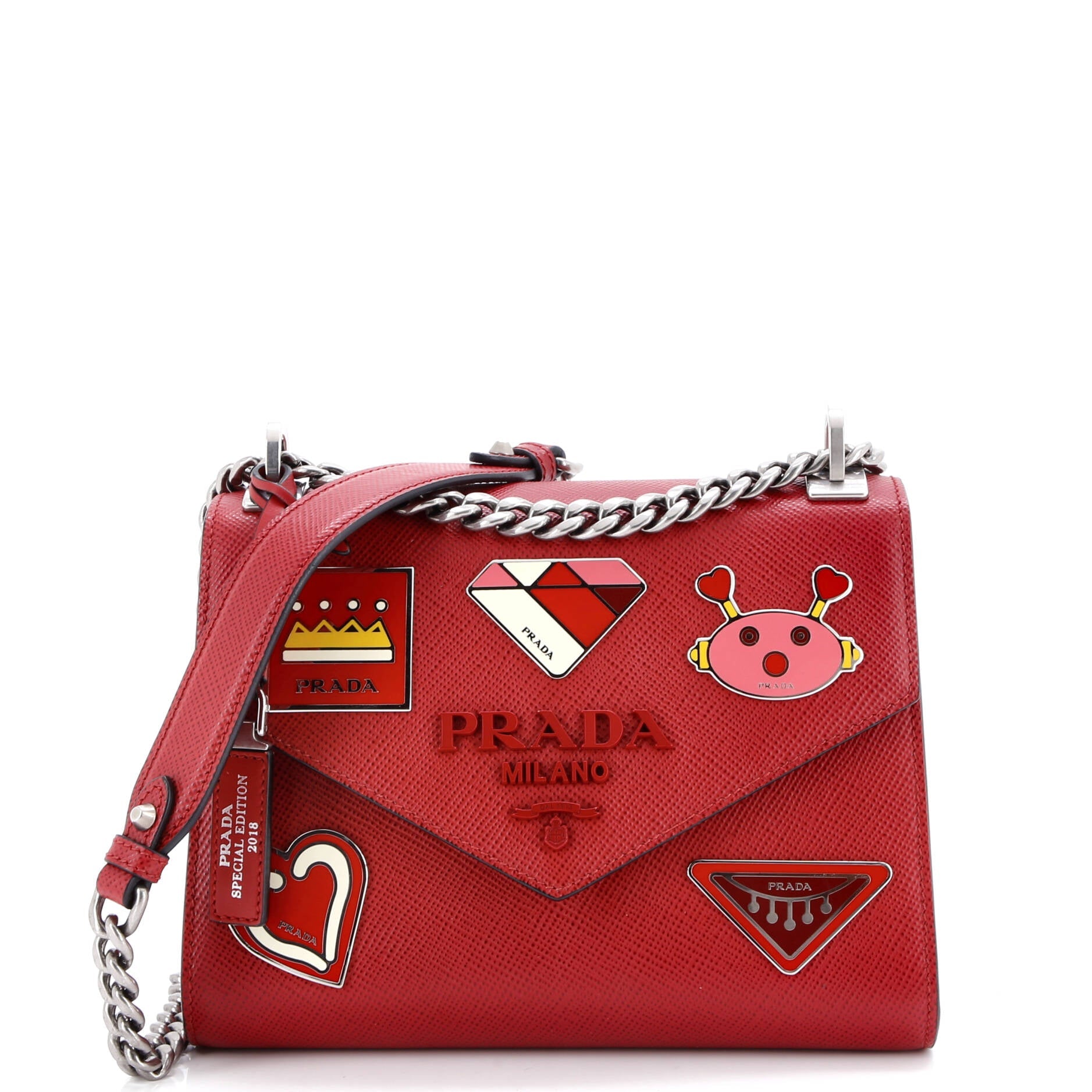 Monochrome Shoulder Bag Embellished Saffiano Leather Small