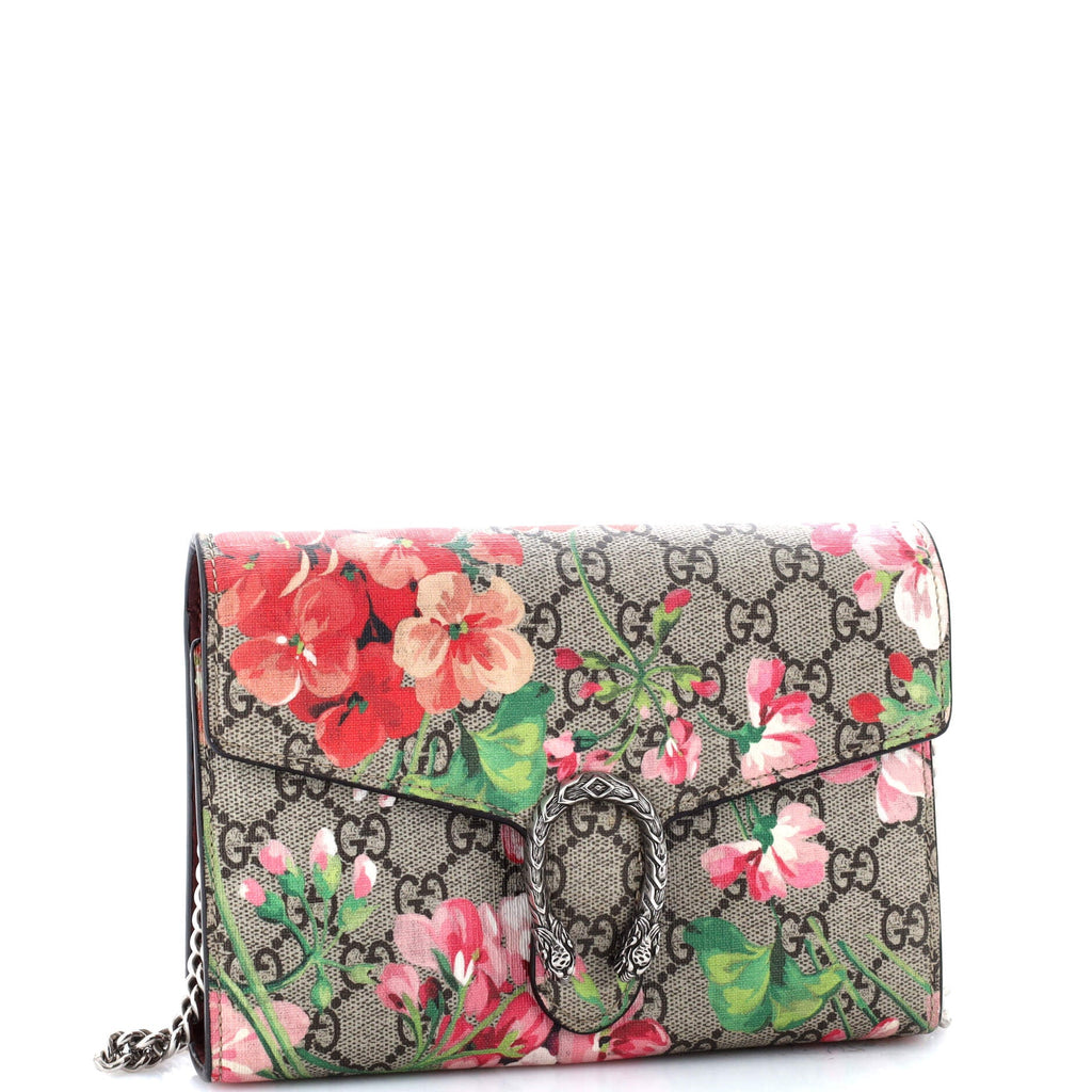 Dionysus Chain Wallet Blooms Print GG Coated Canvas Small