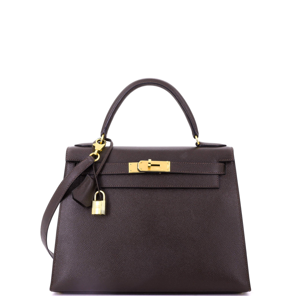 Kelly Handbag Ebene Courchevel with Gold Hardware 28