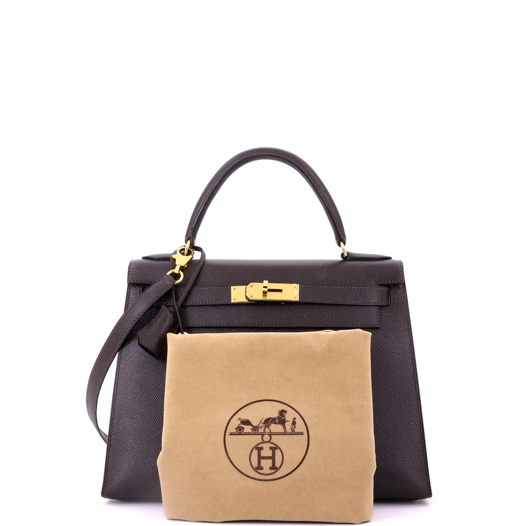 Kelly Handbag Ebene Courchevel with Gold Hardware 28