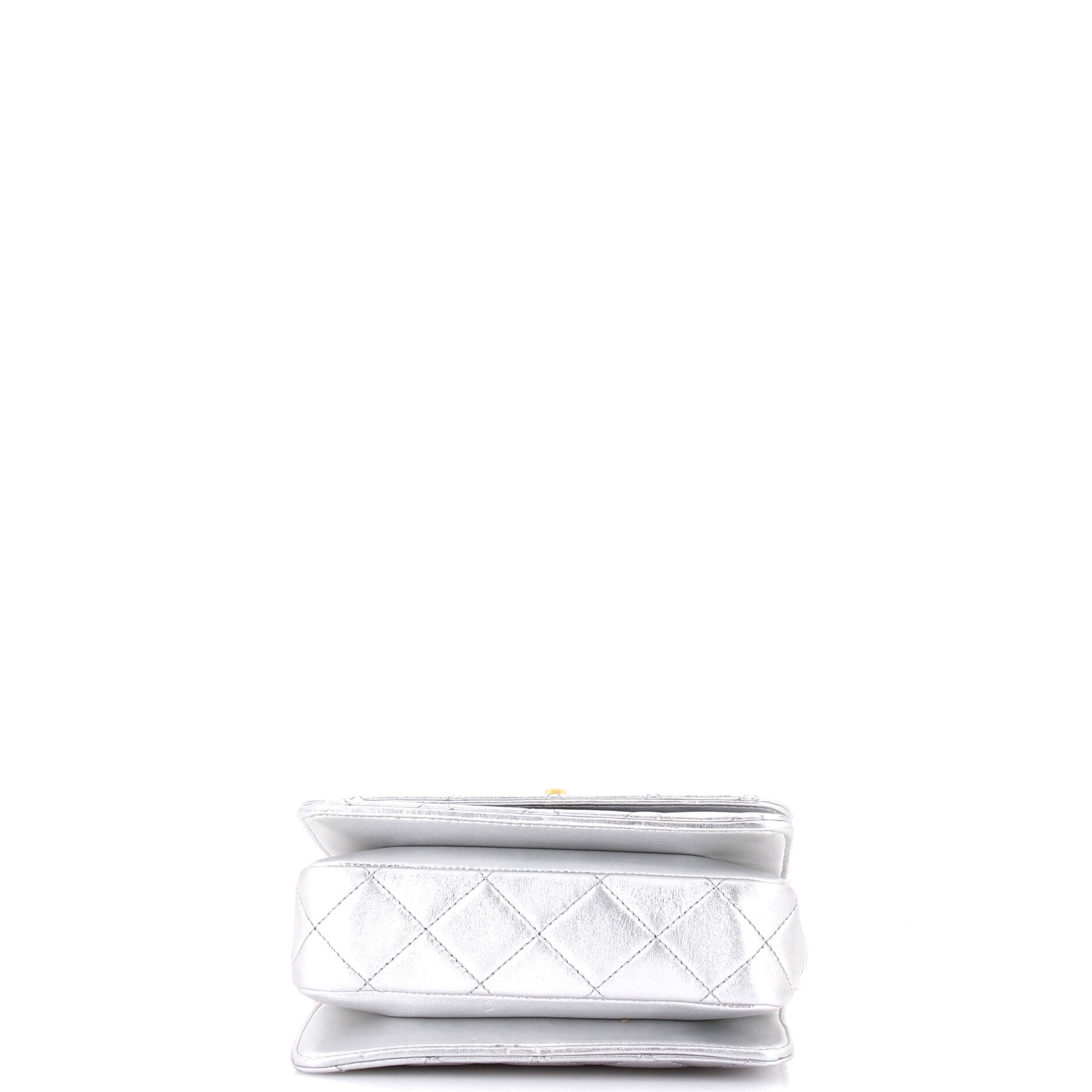 Logo Links Top Handle Flap Bag Quilted Calfskin Mini