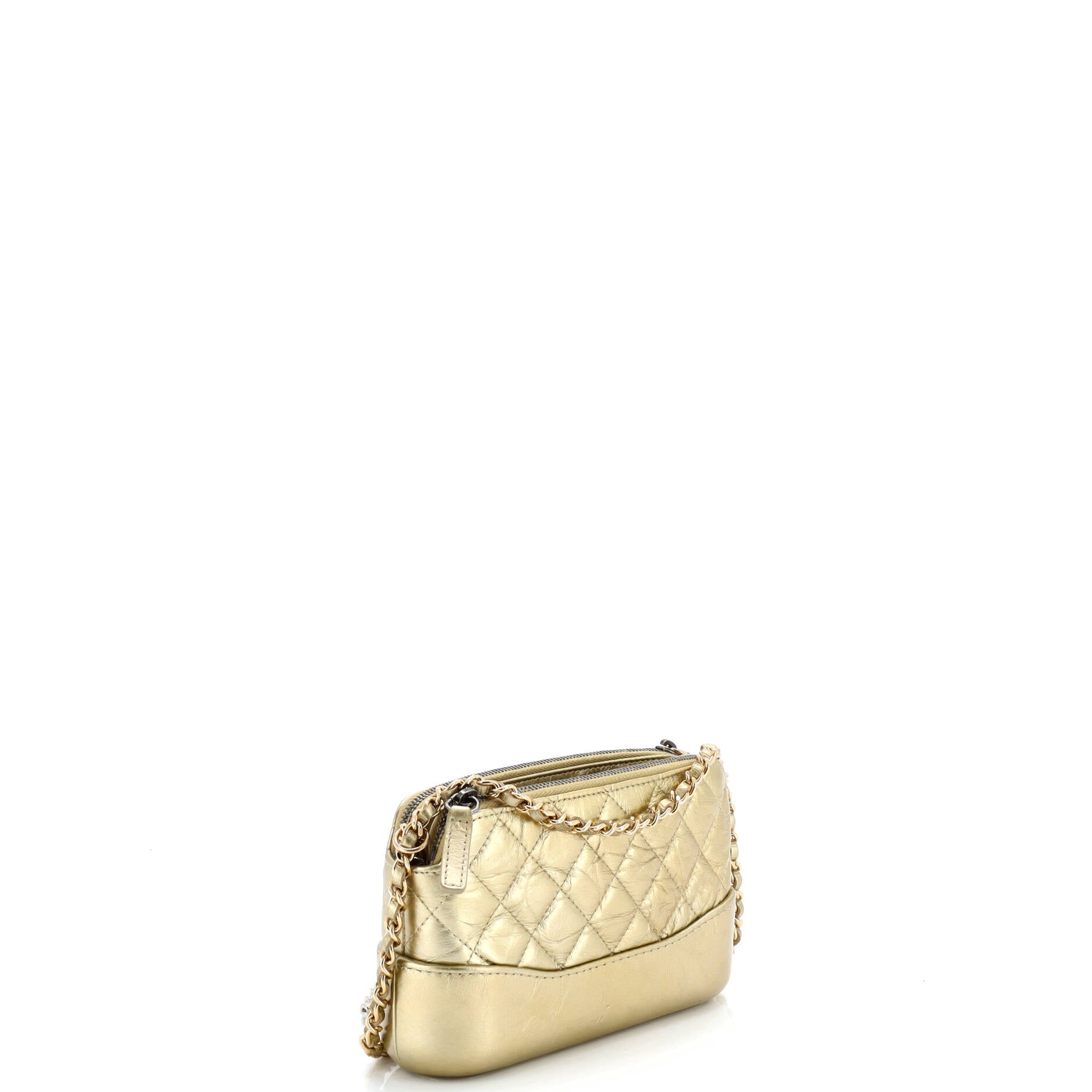 Gabrielle Double Zip Clutch with Chain Quilted Aged Calfskin