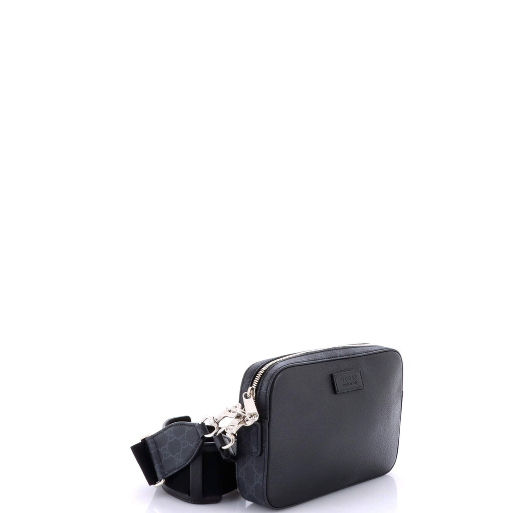 Crossbody Camera Bag Leather and GG Coated Canvas Small