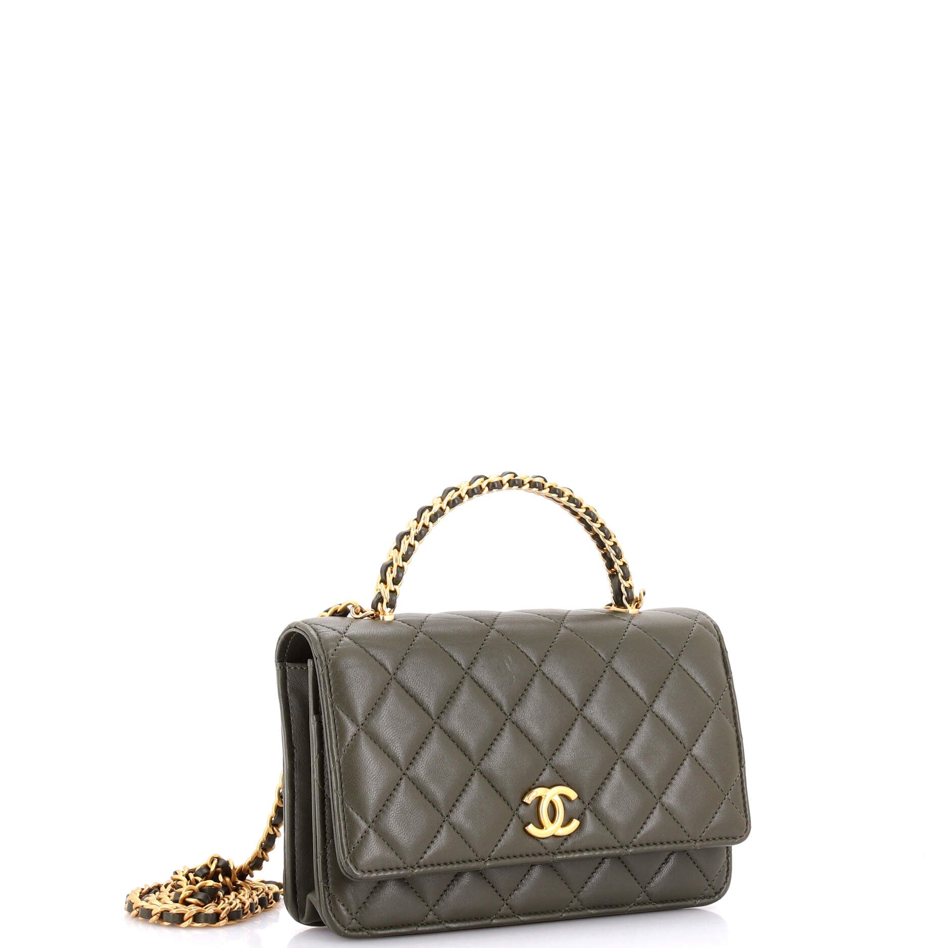 Woven Top Handle CC Flap Wallet on Chain Quilted Lambskin