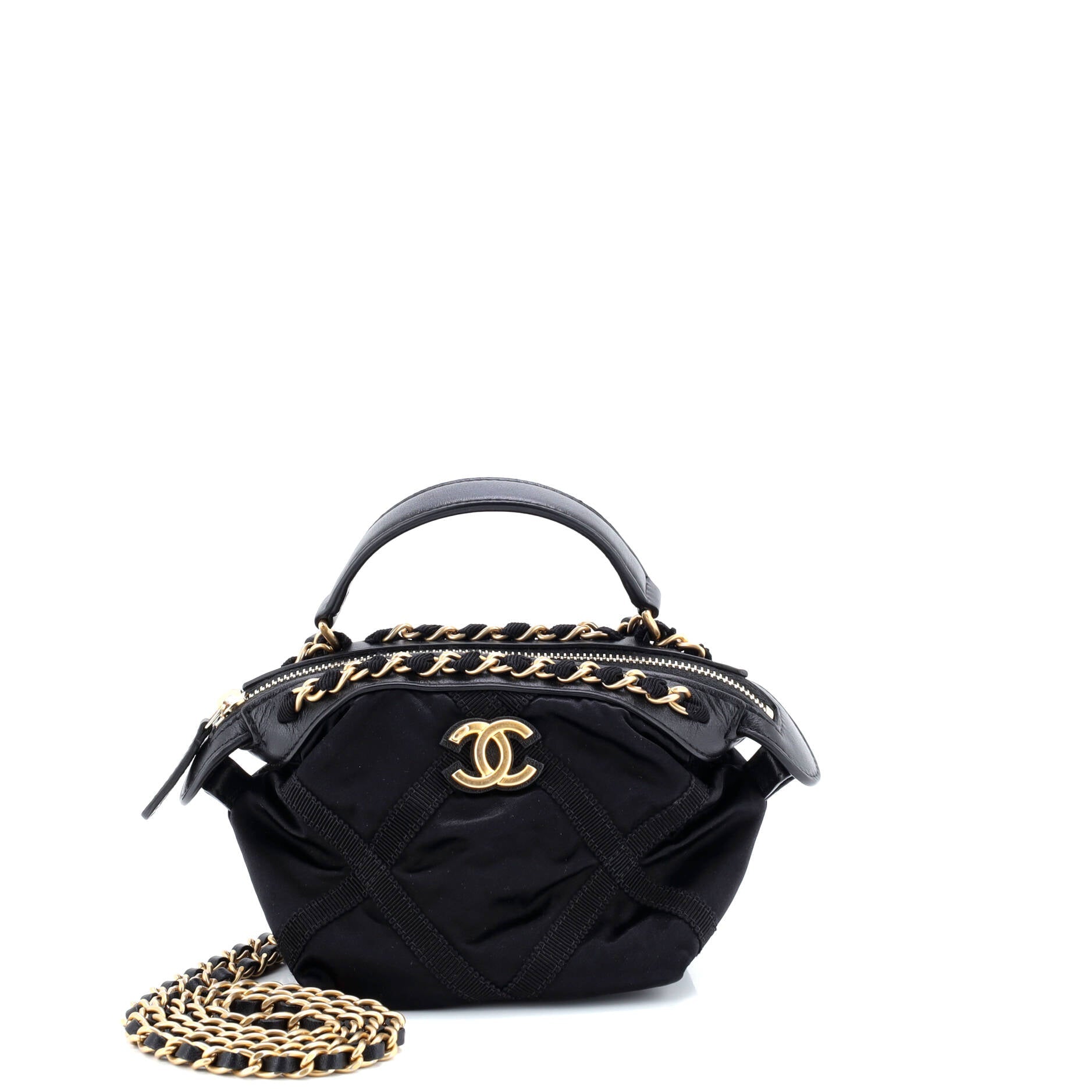 Top Handle Clutch with Chain Nylon with Grosgrain Mini