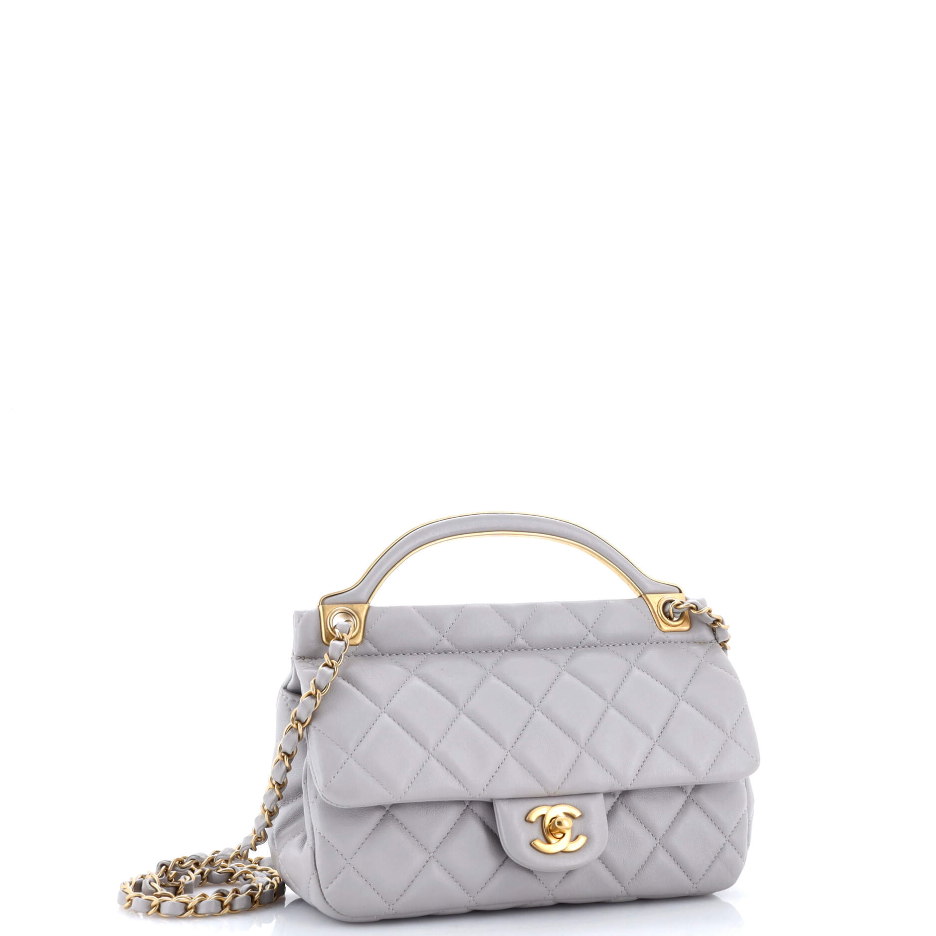 Lady Handle Flap Bag Quilted Calfskin Small