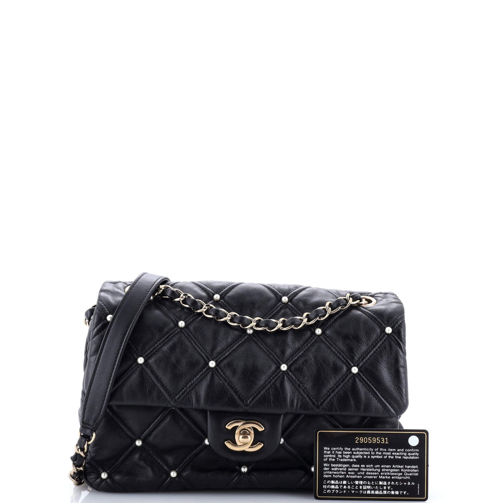 CC Flap Bag Pearl Studded Quilted Lambskin Medium