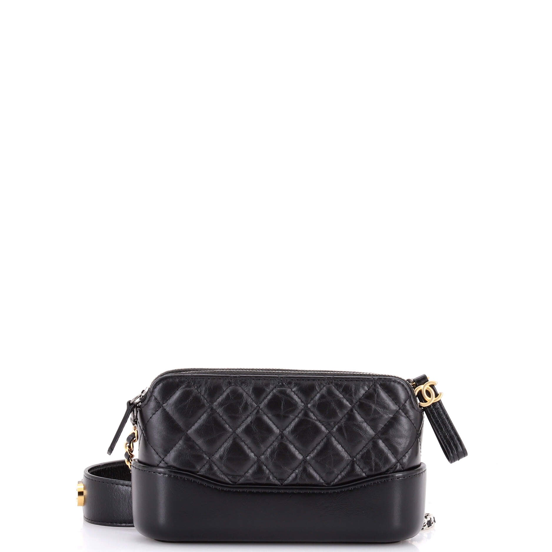 Gabrielle Logo Handle Double Zip Clutch with Chain Quilted Aged Calfskin