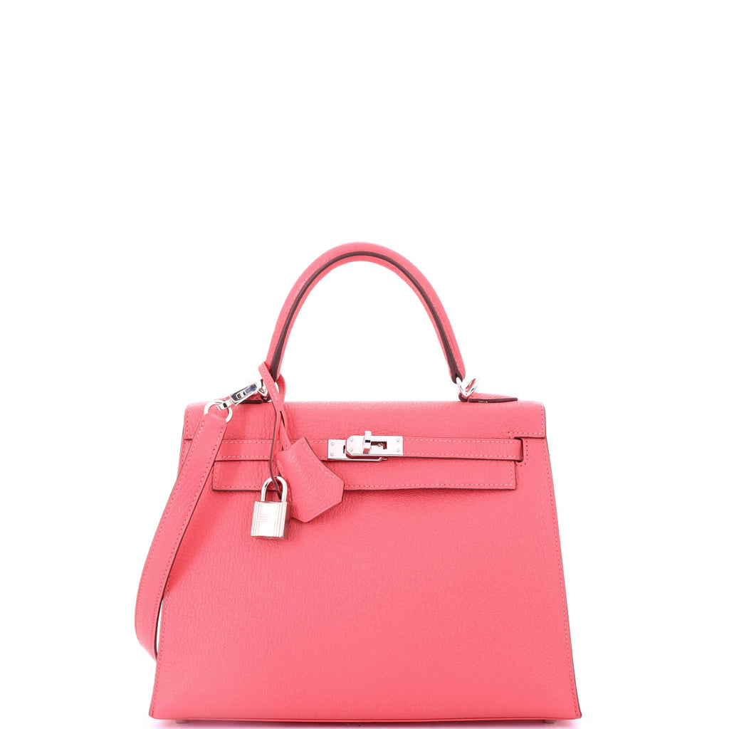 Kelly Handbag Rose Azalée Chevre Mysore with Palladium Hardware 25