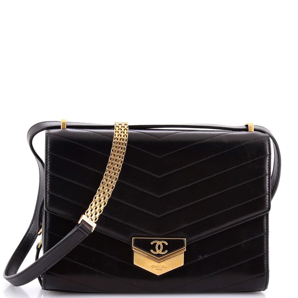 Medal Envelope Flap Bag Chevron Calfskin Large